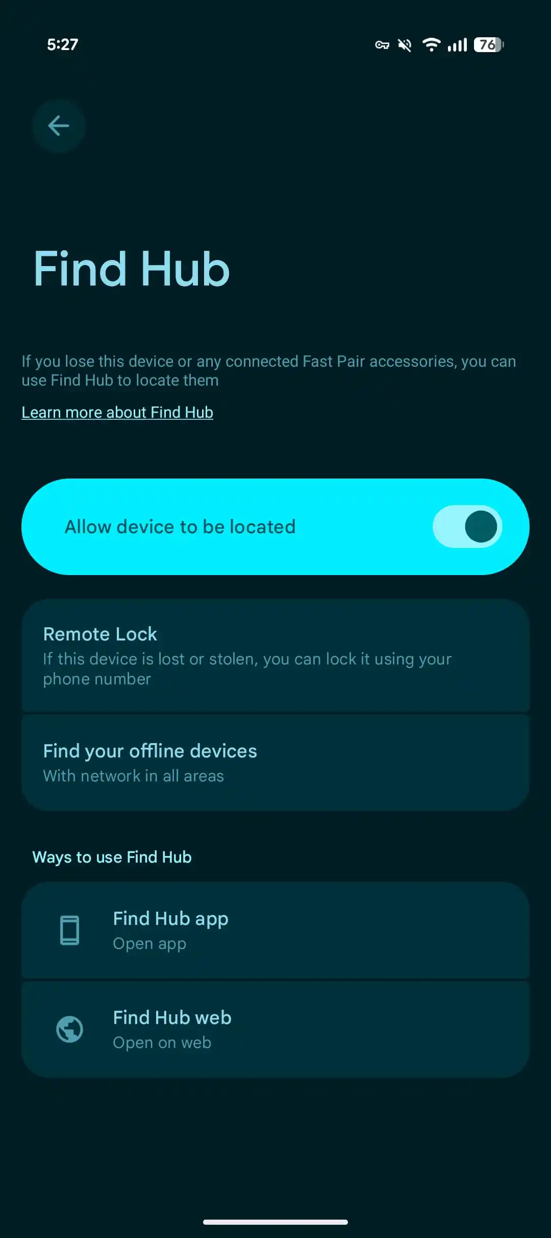 Android Settings Find Hub