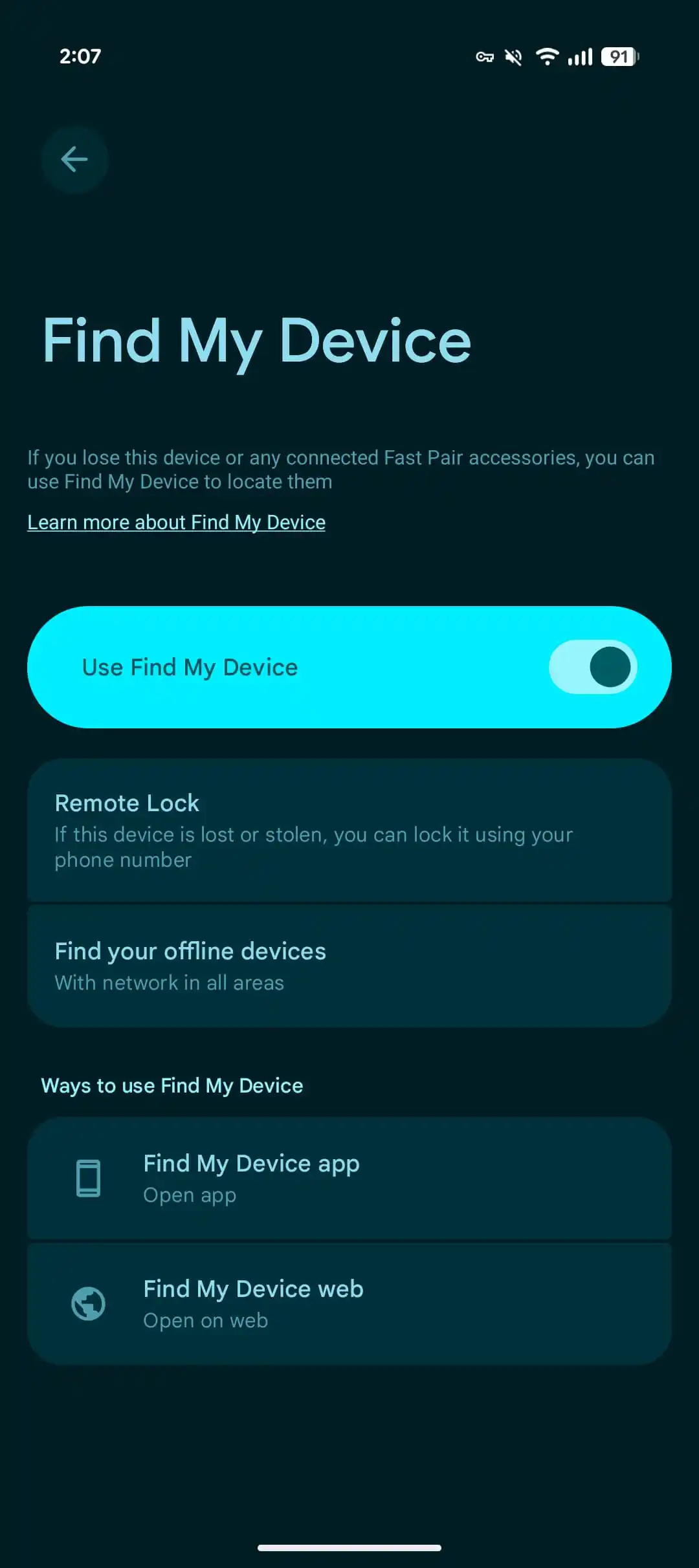 Android Settings Find My Device