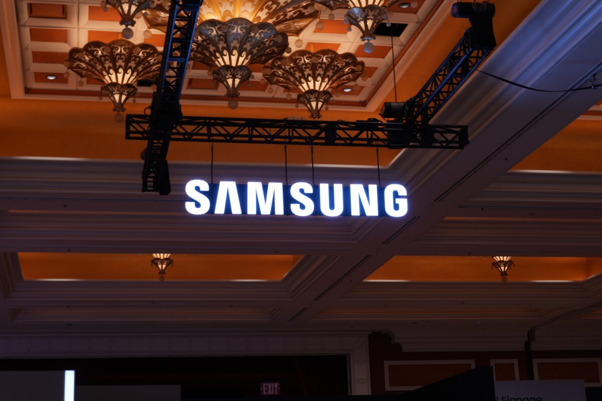 Samsung's logo at a trade show